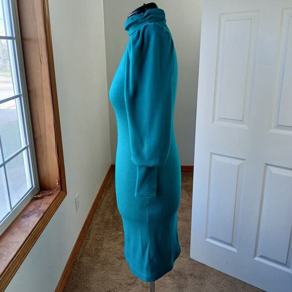 Benson & Smith Vintage 80s Green Maxi Sweater Dress sz 7 shoulder pads mock neck - Picture 2 of 16